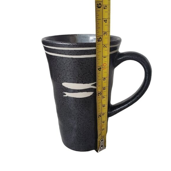 Stoneware Black Matte Glazed Tea Coffee Mugs Set of 4 Primitive Fish Design - Picture 11 of 11